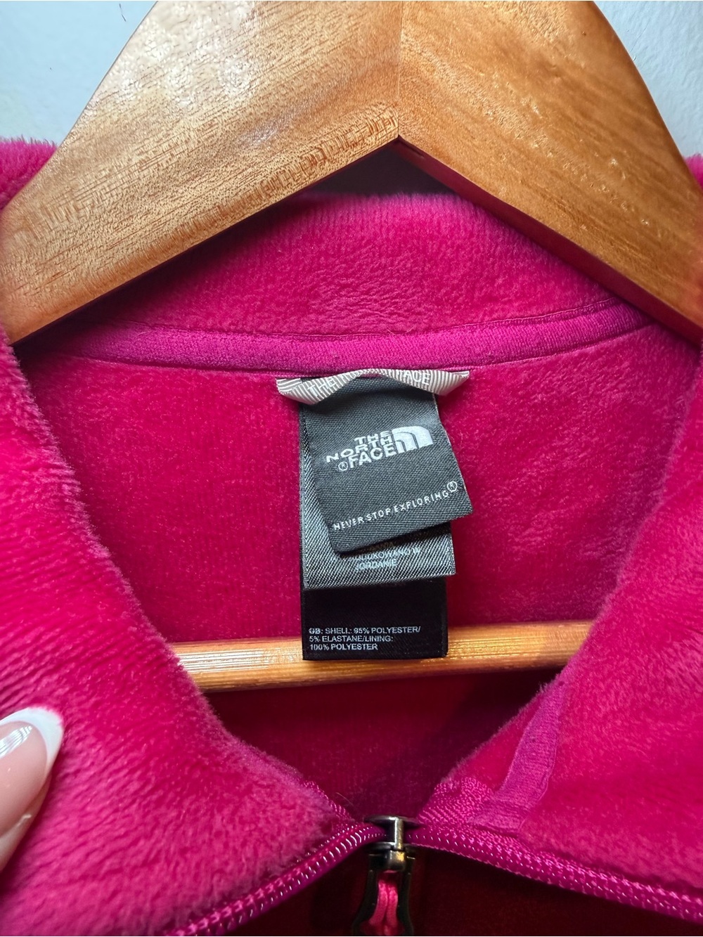 North Face Fuzzy Fuchsia Pink Fleece Travel Outdoor Jacket Full Zip Womens Large - Picture 6 of 11